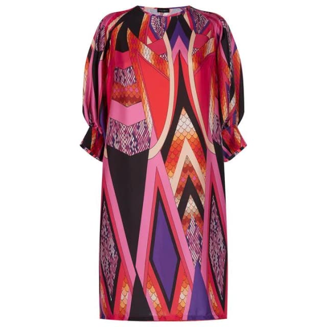 James Lakeland Black Abstract Snake Puff Sleeves Dress - 8 - multicoloured