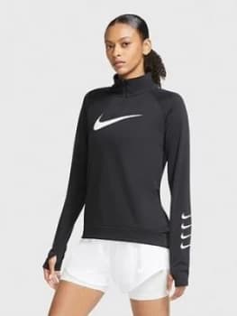 Nike Running Long Sleeve Swoosh Zip Top - Black Size M Women