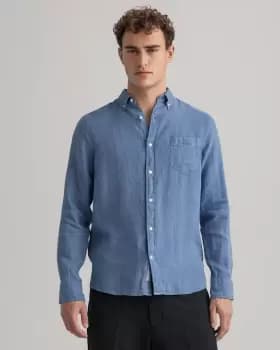 GANT Men Regular Fit Garment-Dyed Linen Shirt (L) Blue