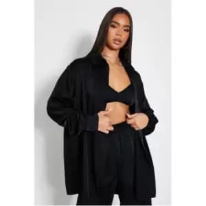 I Saw It First Longline Satin Shirt - Black