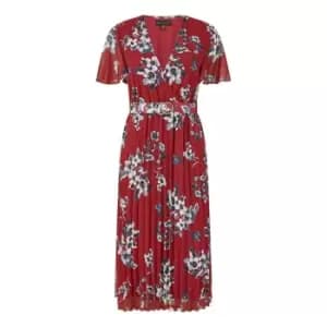 Mela London Red Floral Print Pleated Dress - Red