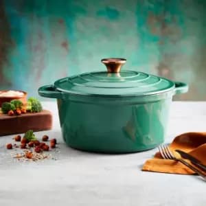 Barbary & Oak Cast Iron 24cm Round Casserole Dish Green