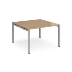 Bench Desk 2 Person Starter Rectangular Desks 1200mm Oak Tops With Silver Frames 1200mm Depth Adapt