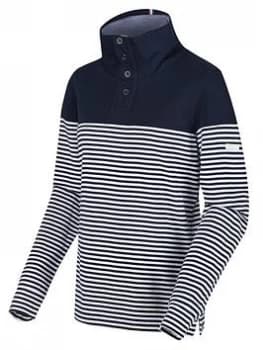 Regatta Camiola Quarter Button Fleece - Navy Stripe, Navy Stripe, Size 12, Women
