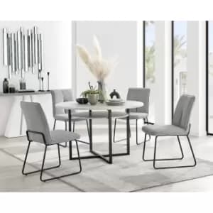 Furniturebox UK - Furniturebox Adley Grey Concrete Effect 120cm Storage Dining Table & 4 Light Grey Halle Silver Leg Fabric Chairs