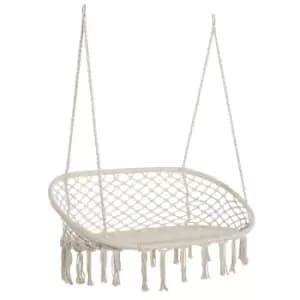 Outsunny Hanging Hammock Chair Macrame Seat For Patio Garden 130W X 75D X 35Hcm - Cream & White