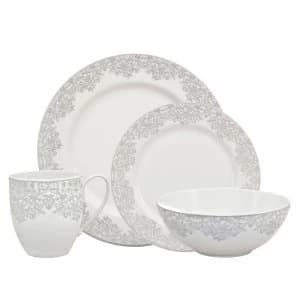 Denby Monsoon Filigree Silver 16 Piece Tableware Set
