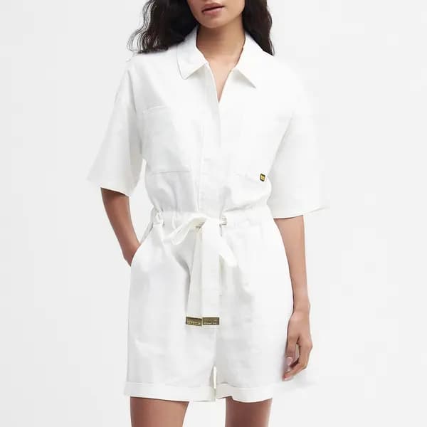 Barbour International Rosell Linen and Cotton-Blend Playsuit - UK 10 White Playsuits and Jumpsuits female LDR0760WH11 UK 10