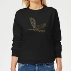 Harry Potter Hedwig Broom Gold Womens Sweatshirt - Black