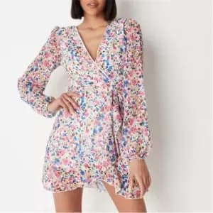Missguided Wrap Front Dobby Mini Tea Dress - Multi