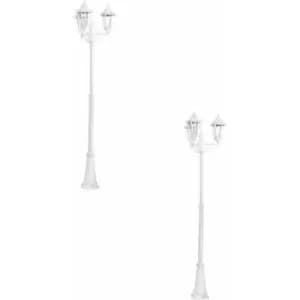 Loops - 2 pack IP44 Outdoor Bollard Light White Aluminium Lantern 3 Arm 60W E27 Post