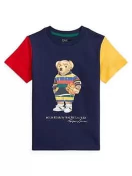 Ralph Lauren Boys Colourblock Bear T Short Sleeve T Shirt - Navy Multi, Navy Multi, Size 12-14 Years=L