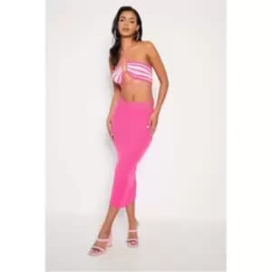 I Saw It First Hot Pink Waist Strap Detail Knitted Front Split Skirt Co-Ord - Pink