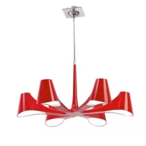 Ora Telescopic Convertible To Semi Flush 6 Light E27, Gloss Red/White Acrylic/Polished Chrome, CFL Lamps INCLUDED