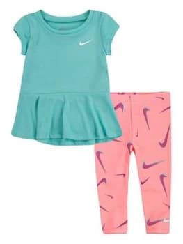 Nike Younger Girl Tunic Top And Leggings 2 Piece Set - Green/Pink, Size 12 Months, Women