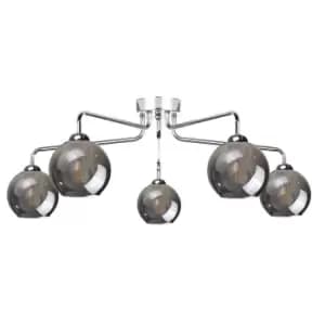 Pluton Multi Arm Semi Flush Ceiling Light Silver, 70cm, 5x E27