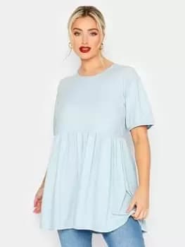 Yours Tie Back Rib Peplum Top Blue Size 16, Women