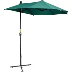 Outsunny - 2m Half Garden Parasol Market Umbrella w/ Crank Handle, Base Dark Green - Green
