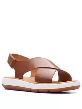 Clarks Jemsa Cross Sandals - Dark Tan Leather, Tan, Size 4, Women