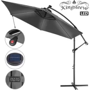 Garden Sun Parasol Aluminium LED Cantilever Umbrella Lighting Solar 330cm Anthracite