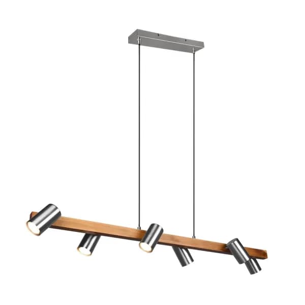 Marley Modern 6 Light Bar Pendant Ceiling Light Nickel Matt, Wood