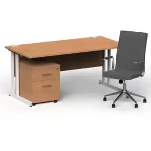 Impulse 1600800 White Cant Desk Oak 2 Dr Mobile Ped & Ezra Grey