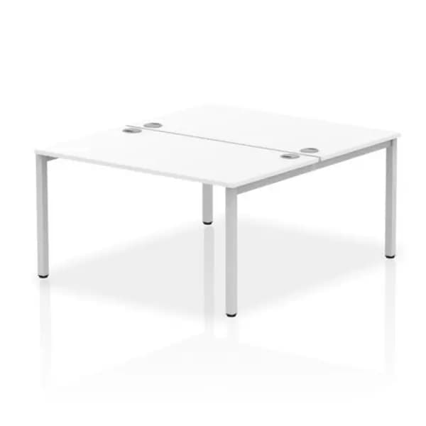 Impulse Bench B2B 2 Person 1400 Silver Frame Office Bench Desk White