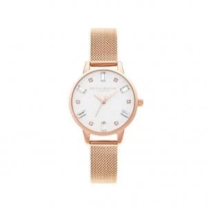 Olivia Burton Bejewelled Rose Gold Tone Mesh Bracelet Watch