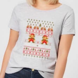 Nintendo Super Mario Ho Ho Ho Its A Me Womens Christmas T-Shirt - Grey - 3XL