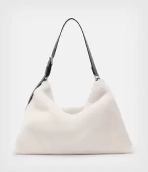 AllSaints Womens Edbury Shearling Shoulder Bag, Arran Ecru