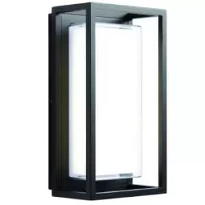 IP44 Outdoor Wall Light Black Cage Lantern & Diffused Shade 10W Cool White LED