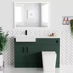 1200mm Green Toilet and Sink Unit with Marble Worktop and Black Fittings - Coniston