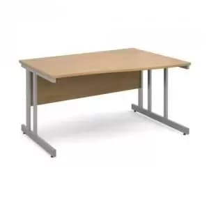 Momento right hand wave desk 1400mm - silver cantilever frame and oak