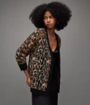 AllSaints Womens Leopard Star Cardigan, Brown, Size: M