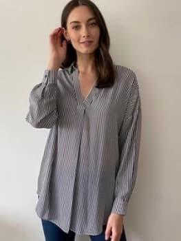 Wallis Stripe Print Shirt - Monochrome, Mono Size M Women