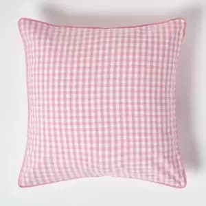 Homescapes - Cotton Gingham Check Pink Cushion Cover, 60 x 60cm - Pink