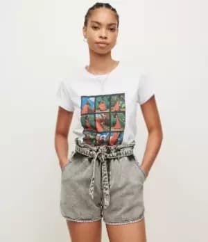 AllSaints Womens Womens Cotton Printed Regular Fit Lula Anna T-Shirt, White, Pink and Blue, Size: 12, White/Pink/Blue