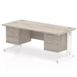 Impulse 1800 Rectangle White Cable Managed Leg Desk Grey Oak 2 x 2