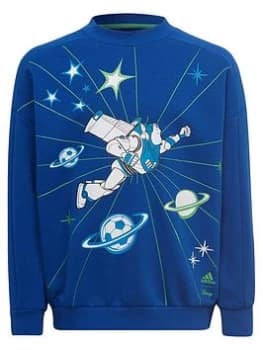 adidas Boys Buzz Lightyear Crew Sweat Top - Blue/Green, Blue/Green, Size 3-4 Years