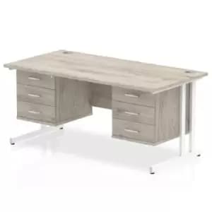 Impulse 1600 Rectangle White Cant Leg Desk Grey Oak 2 x 3 Drawer Fixed Ped