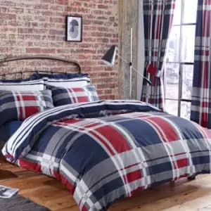 Charlotte Thomas - Carson Check Printed Polycotton Reversible Duvet Cover Set, Blue/Red, Super King