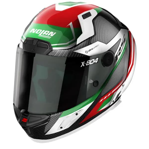 Nolan X-804 RS Ultra Carbon Maven 017 White Red Green Full Face Helmet Size L