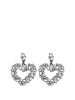 Mood Hematite Crystal Mixed Stone Forward Facing Heart Drop Earrings, Silver, Women