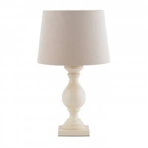 Table Lamp Linen Effect, Ivory Painted Wood, E14