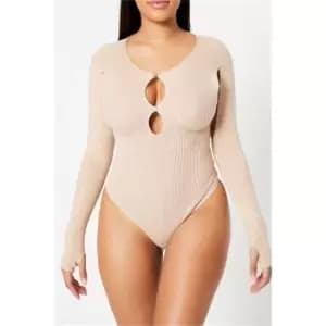 I Saw It First Stone Knitted Cut Out Detail Open Sleeve Bodysuit - Brown