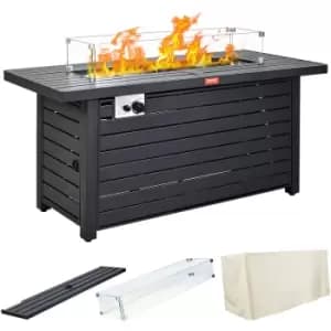 VEVOR Gas Fire Pit Table, 54 In 50000 BTU, Propane Outdoor Wicker Patio fire Pits with Carbon Steel Tabletop, Lava Rock, Glass Wind Guard, Cover, Add