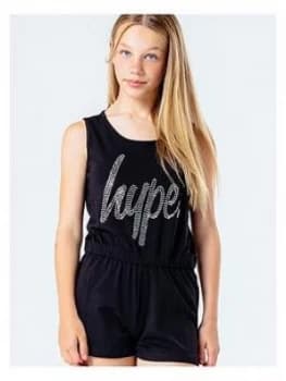 Hype Diamonte Script Playsuit, Black, Size 15 Years, Women