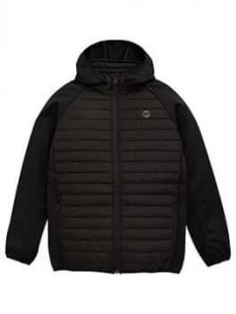 Jack & Jones Junior Boys Essential Jersey Sleeve Padded Jacket - Black, Size Age: 10 Years