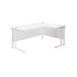 Twin Upright Right Handed Silver Frame Radial Desk with Pedestal - 1800mm - White