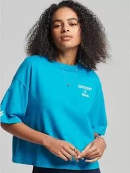 Superdry Code Core Sport Tee - Blue , Grey, Size 10, Women